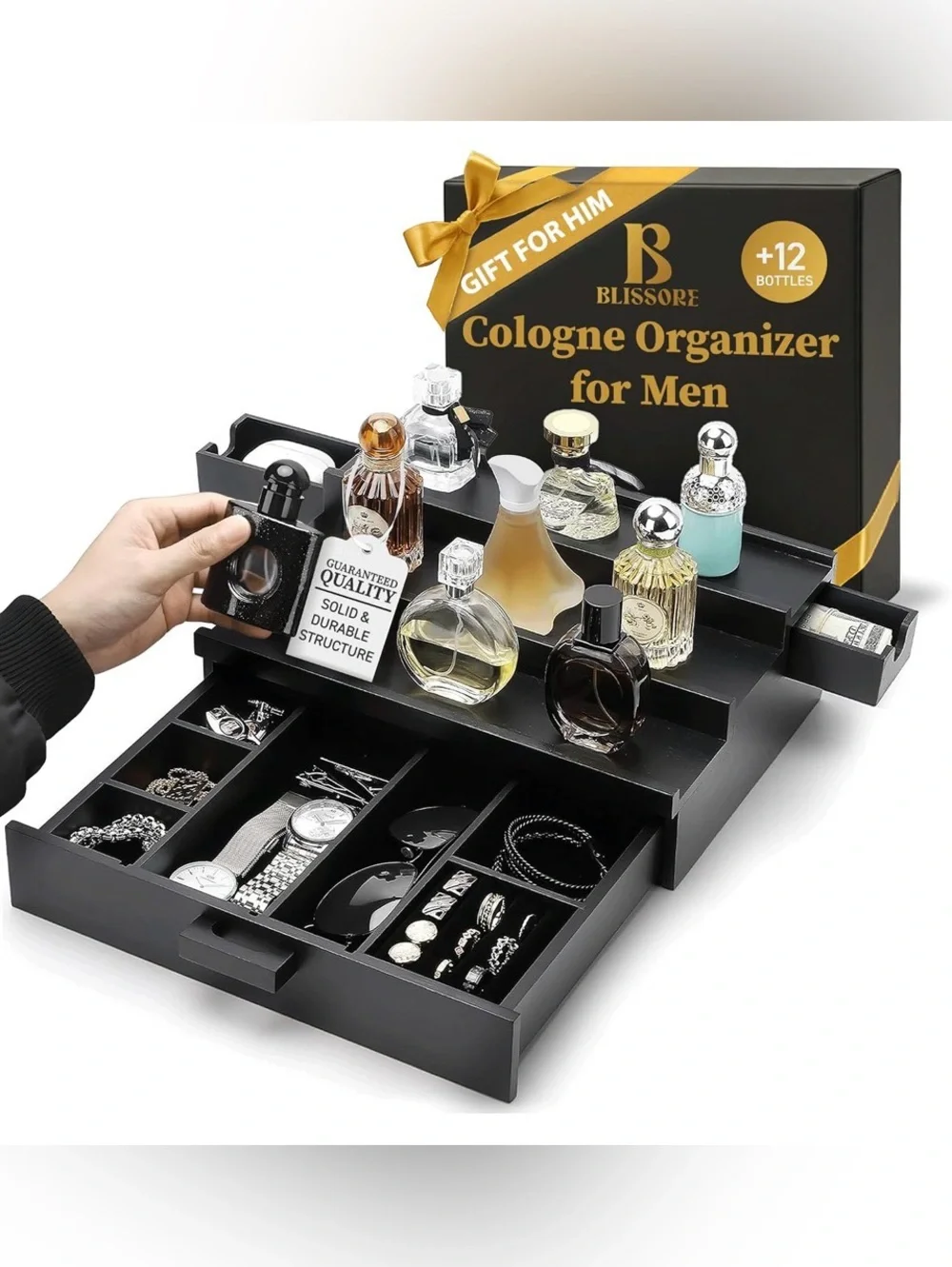 New Cologne Organizer for Men | 3-Tier Wooden Cologne Stand and Display Holder w